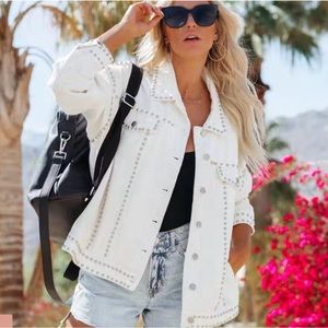 Kind Of A Big Deal Pocketed Studded Denim Jacket size Small